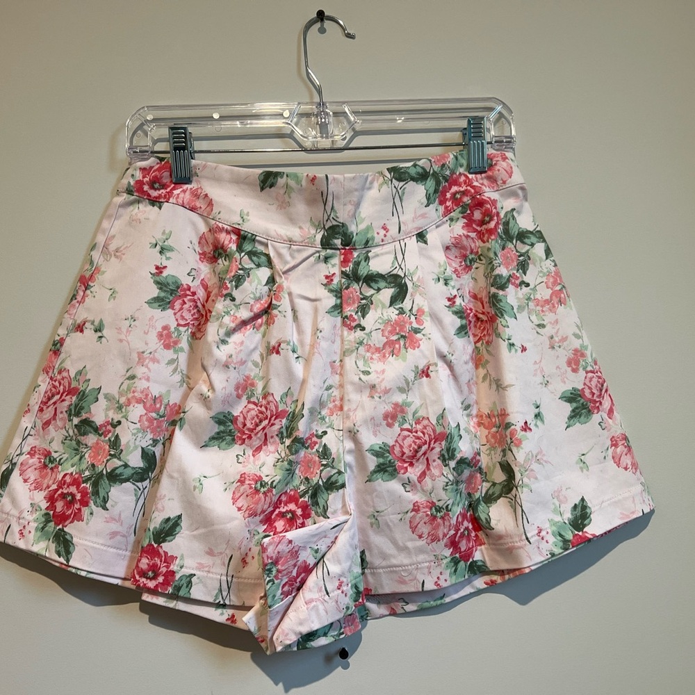 Francesca's Collections Pink Floral High Waist Shorts